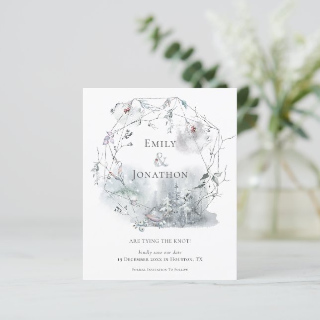 Budget Winter Foliage Names Wedding Save The Date (Standing Front)