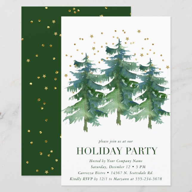 Budget Winter Forest Company Holiday Party Invite (Front/Back)