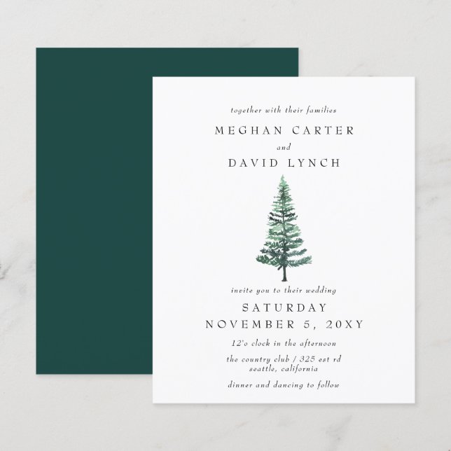 Budget Winter Forest Pine Wedding Invitation (Front/Back)