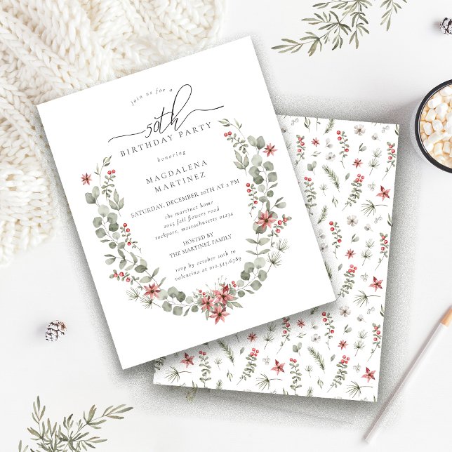 Budget Winter Greenery Red Floral 50th Birthday (Creator Uploaded)
