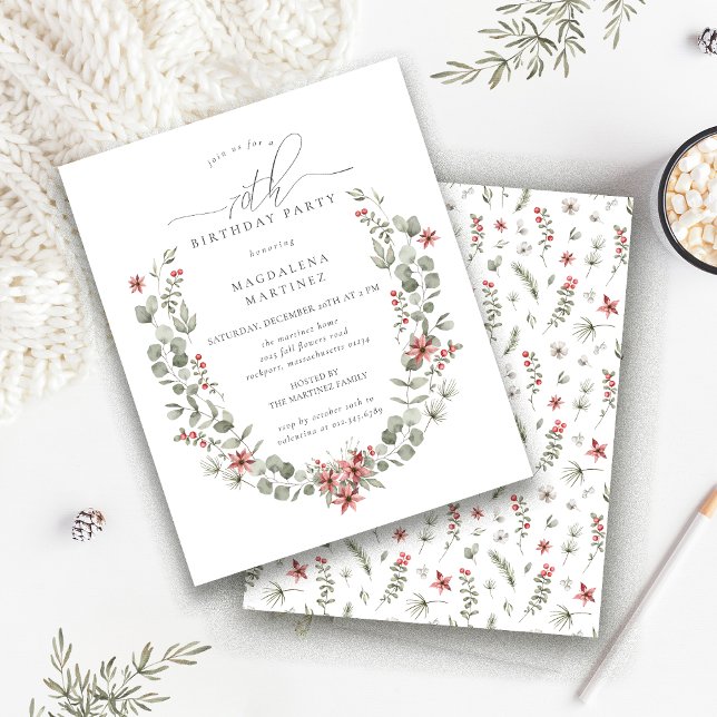 Budget Winter Greenery Red Floral 70th Birthday (Creator Uploaded)