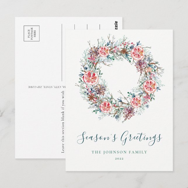 Budget Winter Greenery Season's Greetings Postcard (Front/Back)