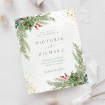 Budget Winter Holiday Greenery Save The Date<br><div class="desc">Beautiful affordable Save the date card featuring hand-painted botanical watercolor illustrations of winter greenery,  pine and spruce branches,  cones and holly berries with gold glitter. Perfect choice for winter or Christmas holiday themed weddings.</div>