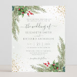 Budget Winter Holiday Greenery Wedding Invitation<br><div class="desc">Beautiful affordable wedding invitation featuring hand-painted botanical watercolor illustrations of winter greenery,  pine and spruce branches,  cones and holly berries with gold glitter. Perfect choice for winter or Christmas holiday themed weddings.</div>