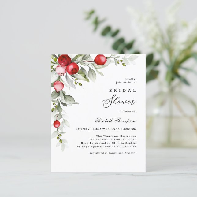 Budget Winter Holly Berry Bridal Shower Flyer (Standing Front)