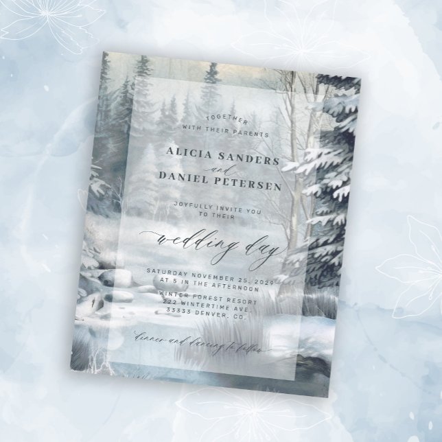 Budget winter mountain forest wedding invitation (Creator Uploaded)