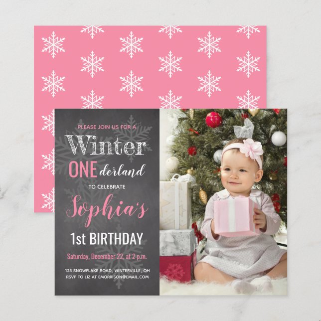 Budget Winter Onederland 1st Birthday Invitation (Front/Back)