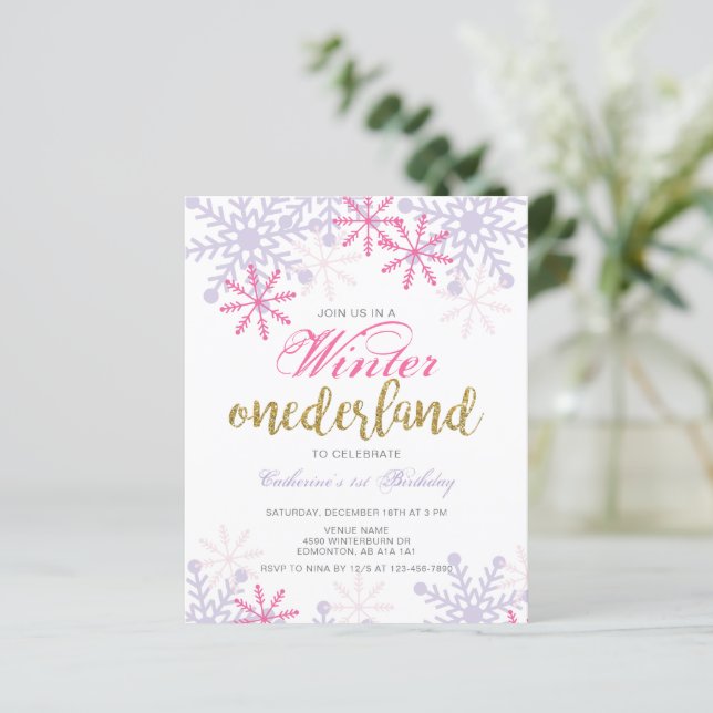 Budget Winter Onederland 1st Birthday Pink Snow (Standing Front)
