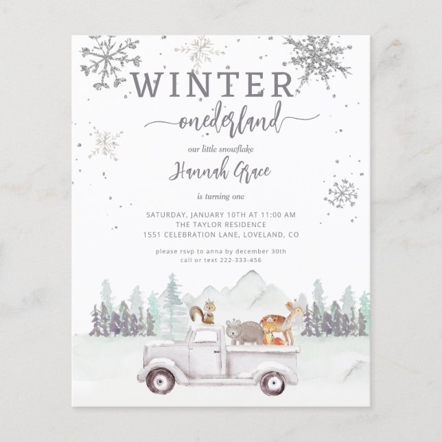 Budget Winter Onederland First Birthday Woodland (Front)