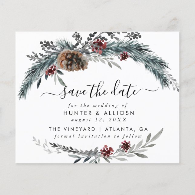 Budget Winter Pine Save the Date (Front)