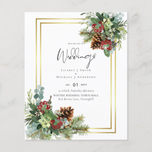 BUDGET Winter Red Berries Pine Cones Wedding Flyer