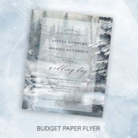 Budget winter snow pine forest wedding invitation