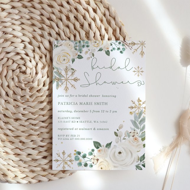 Budget Winter Snowflake Floral Bridal Shower (Christmas Winter Snowflake Floral bridal shower Invitation)