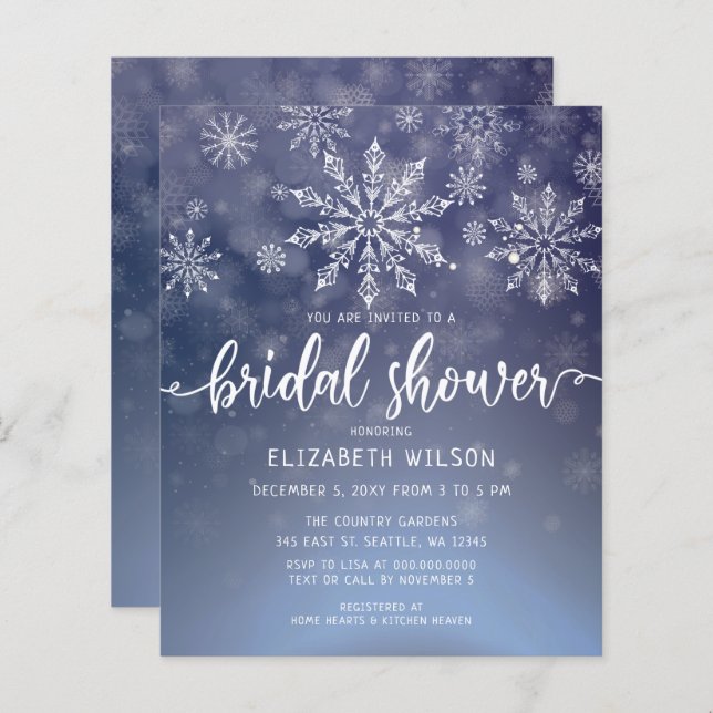 Budget Winter Snowflakes Bridal Shower Invitation (Front/Back)