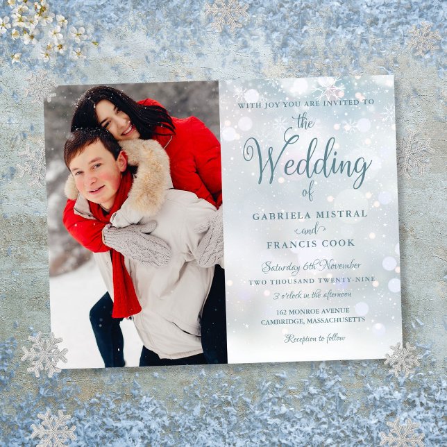Budget Winter Snowflakes Photo Wedding Invitation (Budget Winter Snowflakes Photo Wedding Invitation)