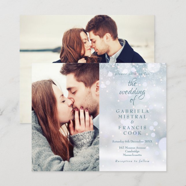 Budget Winter Snowflakes Photos Wedding Invitation (Front/Back)