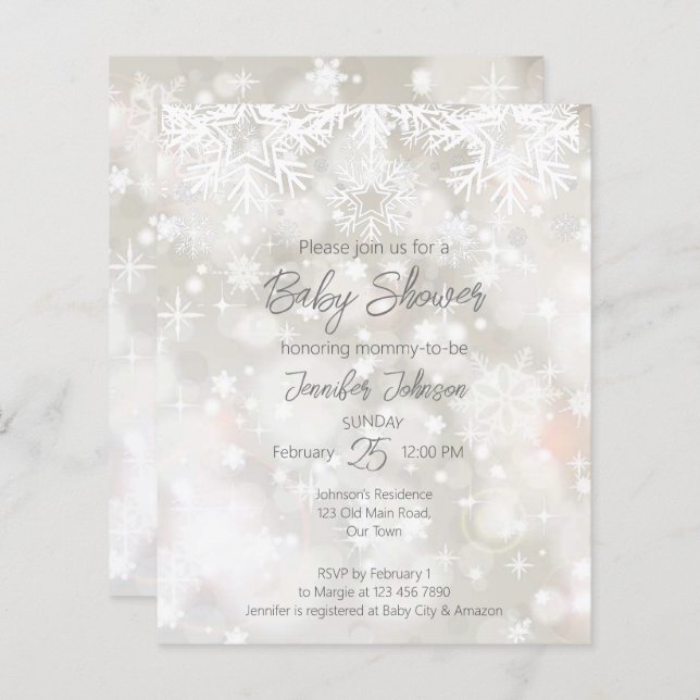 Budget Winter snowy pastel colours baby shower (Front/Back)