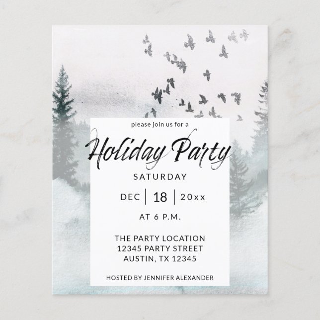 Budget Winter Tree Rustic Holiday Party Flyer (Front)