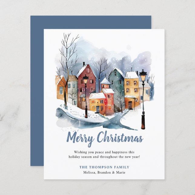 BUDGET Winter Watercolor Houses Christmas Greeting (Front/Back)