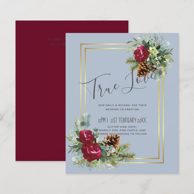 BUDGET  Winter Wedding Burgundy Roses Eucalyptus (Front/Back)