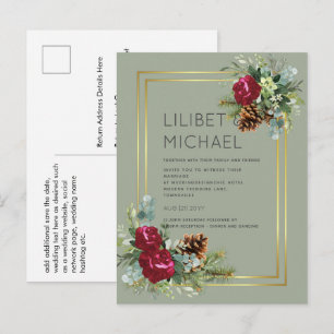 BUDGET Winter Wedding Burgundy Roses Eucalyptus Postcard
