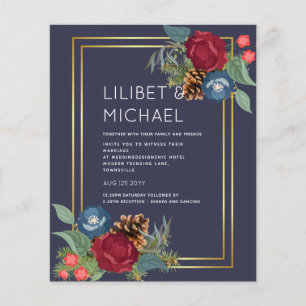BUDGET Winter Wedding Burgundy Teal Blue Modern Flyer