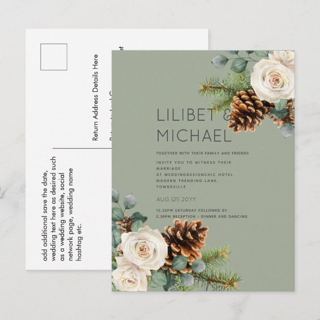 BUDGET Winter Wedding Eucalyptus Greenery Roses Postcard (Front/Back)