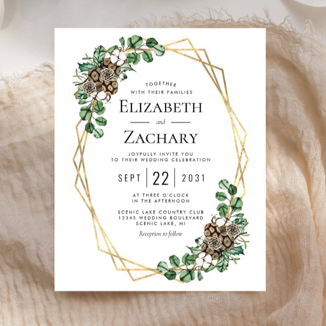 Budget Winter Wedding Watercolor Greenery Invite (Creator Uploaded)