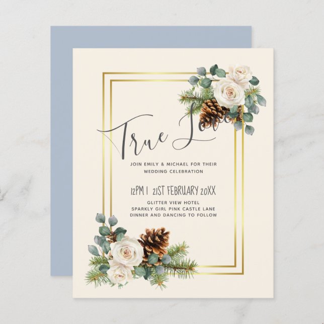 BUDGET  Winter Wedding White Roses Gold Dusty Blue (Front/Back)