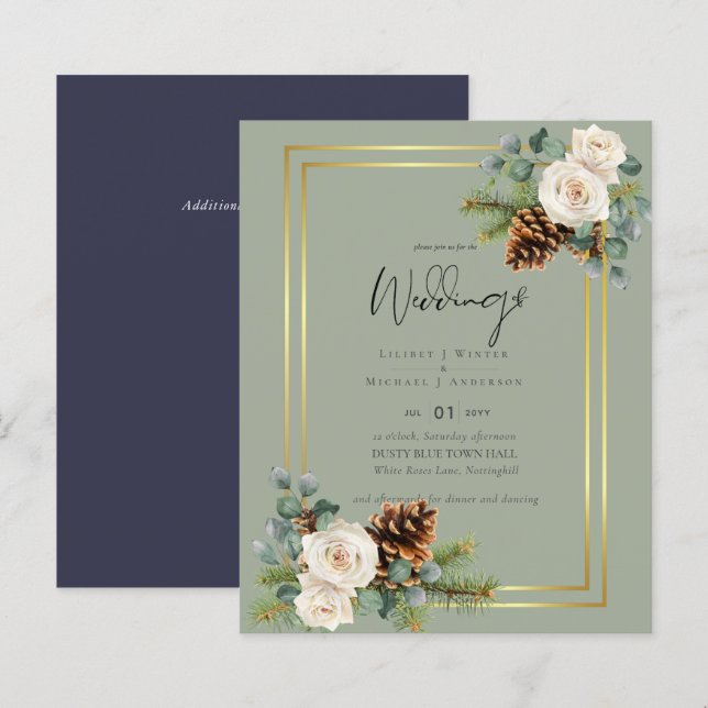 BUDGET  Winter Wedding White Roses Gold Dusty Blue (Front/Back)