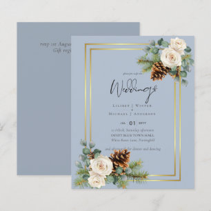 BUDGET Winter Wedding White Roses Gold Dusty Blue