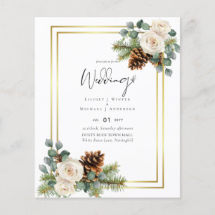 BUDGET Winter Wedding White Roses Gold Dusty Blue Flyer