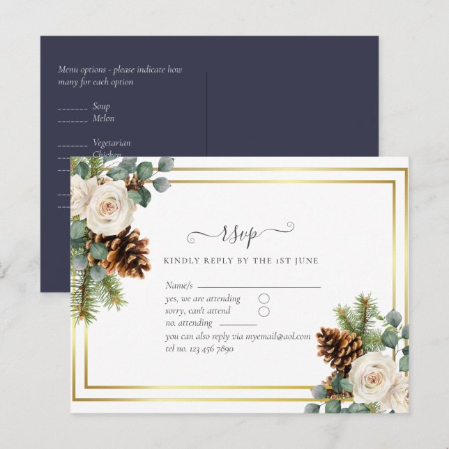 BUDGET  Winter Wedding White Roses Gold Dusty Blue Postcard (Front/Back)
