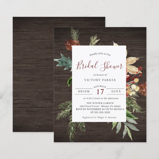 Budget Winter Wedding Wooden Floral Bridal Shower (Front/Back)