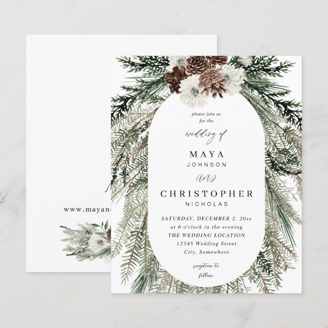 Budget Winter White Floral & Pine 2 Wedding (Front/Back)