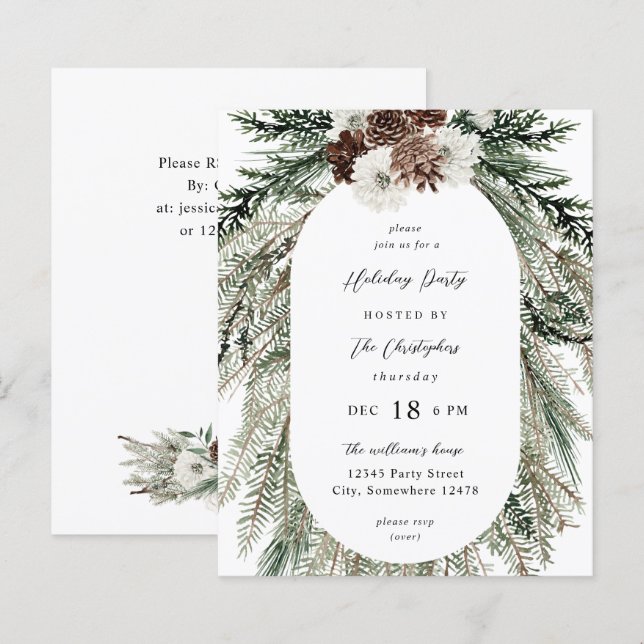 Budget Winter White Floral & Pine Tree Christmas  (Front/Back)