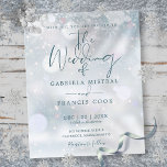 Budget Winter Wonderland Wedding Invitation<br><div class="desc">An elegant budget wedding invitation featuring chic calligraphy script typography and delicate snowflakes falling across your personalised names,  special date,  and wedding celebration event details on a winter frost background. Designed by Thisisnotme©</div>