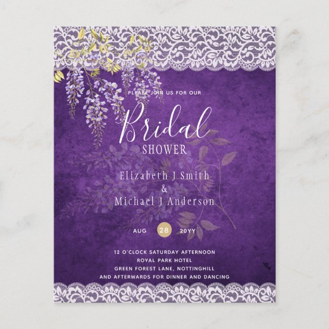 BUDGET Wisteria Floral Lace BRIDAL SHOWER INVITE Flyer (Front)
