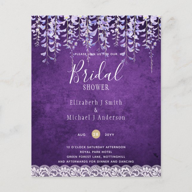 BUDGET Wisteria Floral Lace BRIDAL SHOWER INVITE Flyer (Front)
