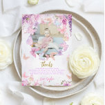 BUDGET Wisteria Gold Butterfly Kids Birthday Photo Thank You Card<br><div class="desc">Design features pastel colours like lavender, mint, and baby pink, adorned with gentle wisteria flowers and playful butterflies. These elements create a soft, magical feel. The invitation features the words "thanks" in shiny gold glitter script, adding a touch of sparkle and fun. This simple yet enchanting design is perfect for...</div>