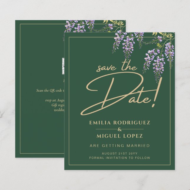 BUDGET WISTERIA Gold Green SAVE THE DATE (Front/Back)