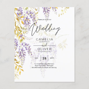 Budget WISTERIA Lilac Gold Leaves Wedding Invite Flyer