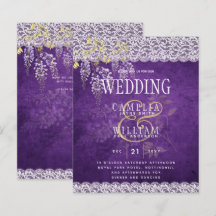BUDGET Wisteria Purple Floral Lace Wedding INVITE