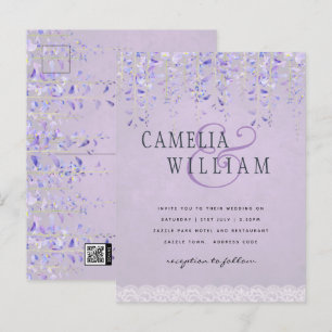 BUDGET Wisteria Purple Floral Lace Wedding INVITE Postcard