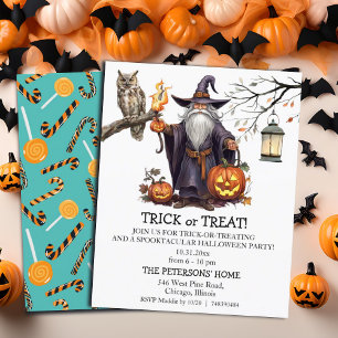 Budget Wizard and Owl Trick or Treat Invitation