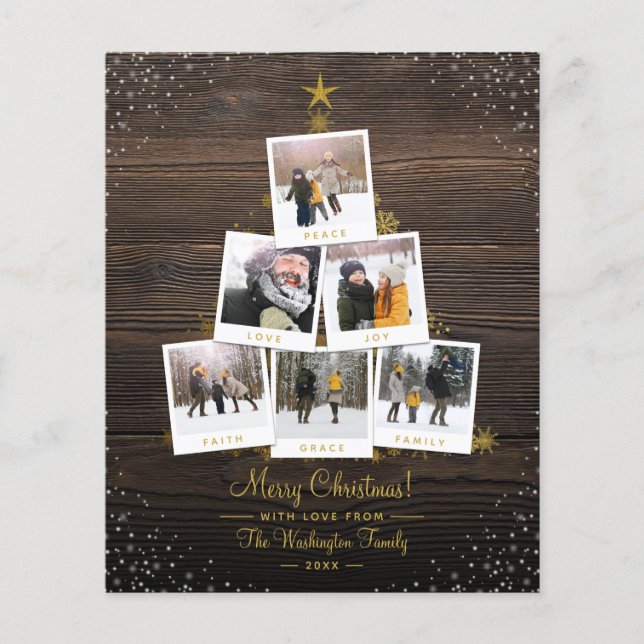 Budget Wood & Gold Christmas Custom Photo Collage (Front)