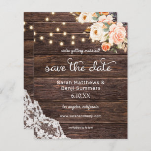 Budget Wood, Lace Lights Pink Floral Save the Date
