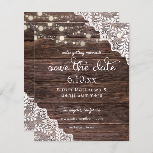 Budget Wood, Lace & Lights Save the Date V2 (Front/Back)