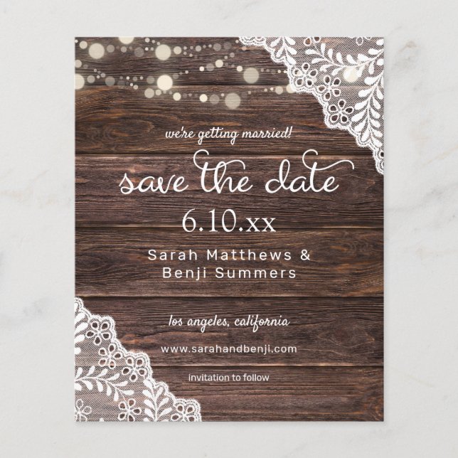 Budget Wood, Lace & Lights Save the Date V2 Flyer (Front)