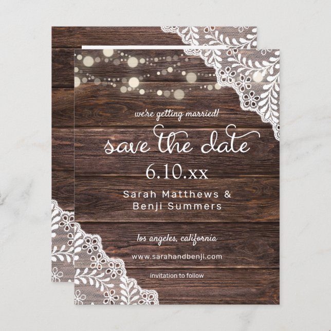 Budget Wood, Lace & Lights Save the Date V2 Photo (Front/Back)